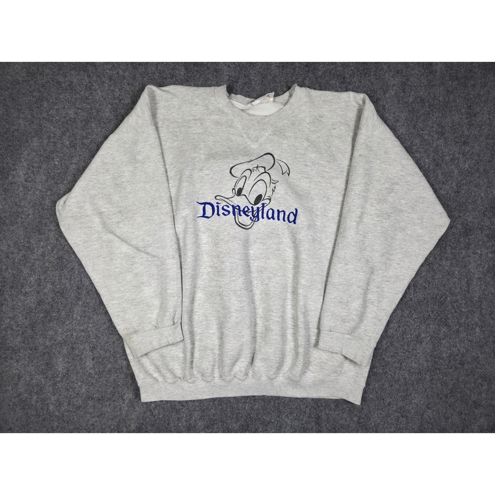 VTG 90s Disneyland Donald Duck Embroidered Sweatshirt XL Gray Made in USA Crew